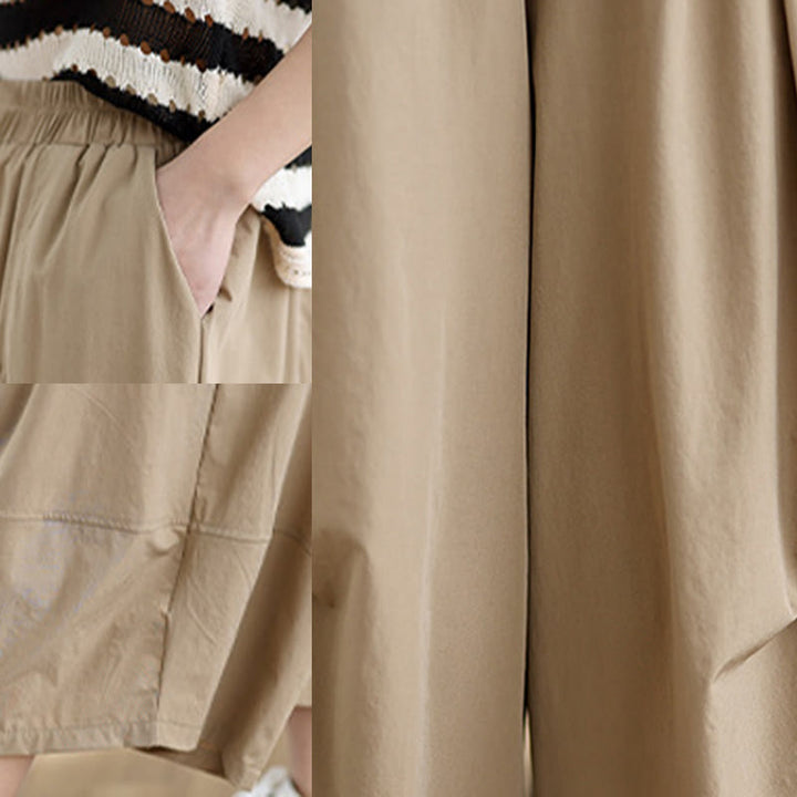 Pantalones anchos de algodón para mujer con diseño plisado irregular de verano y bolsillos de Buddha Stones