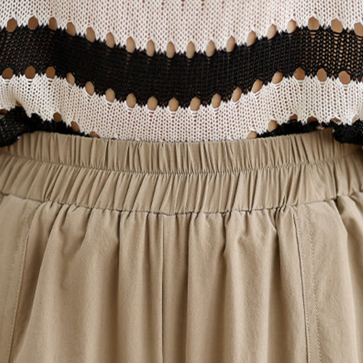 Pantalones anchos de algodón para mujer con diseño plisado irregular de verano y bolsillos de Buddha Stones