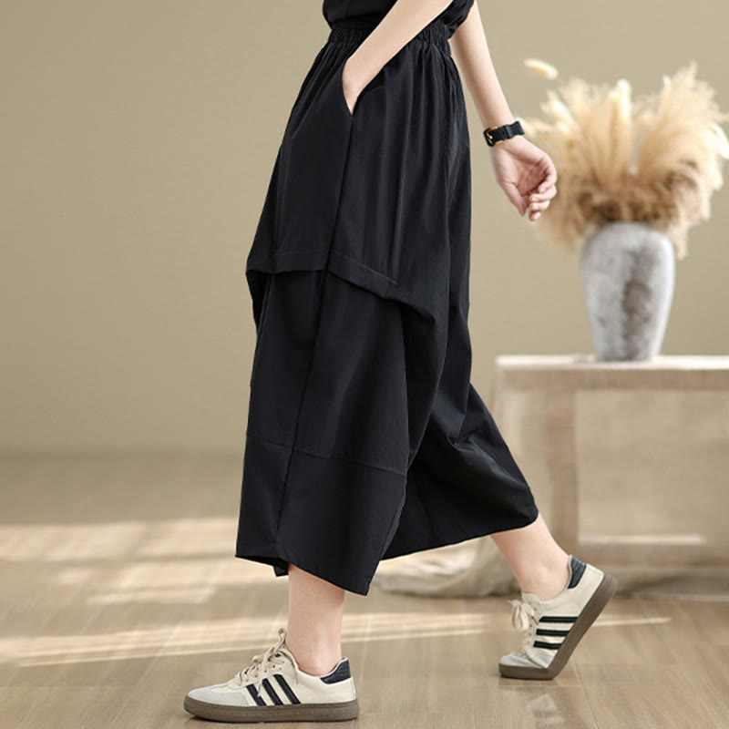 Pantalones anchos de algodón para mujer con diseño plisado irregular de verano y bolsillos de Buddha Stones