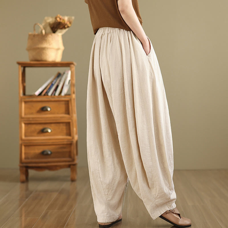 Pantalones anchos de lino y algodón para mujer con diseño de farol y patchwork vintage de Buddha Stones con bolsillos - image 23
