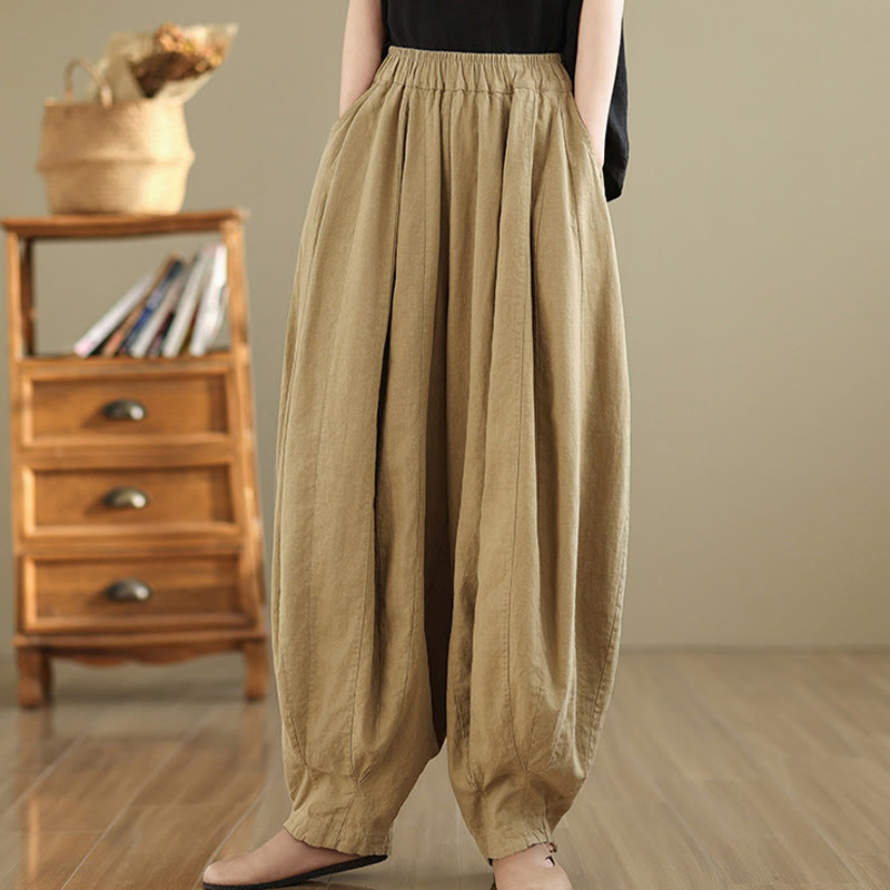 Pantalones anchos de lino y algodón para mujer con diseño de farol y patchwork vintage de Buddha Stones con bolsillos - image 17