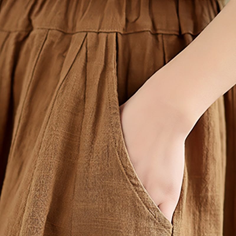 Pantalones anchos de lino y algodón para mujer con diseño de farol y patchwork vintage de Buddha Stones con bolsillos - image 10