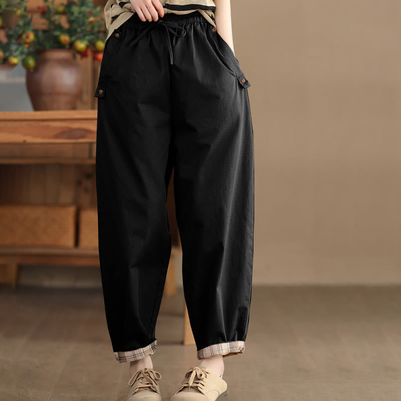 Pantalones harén de algodón con puños parcheados, informales, con bolsillos, para mujer - image 10