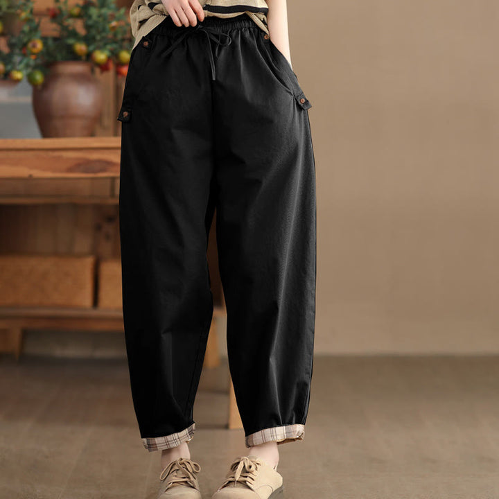 Pantalones harén de algodón con puños parcheados, informales, con bolsillos, para mujer - image 10
