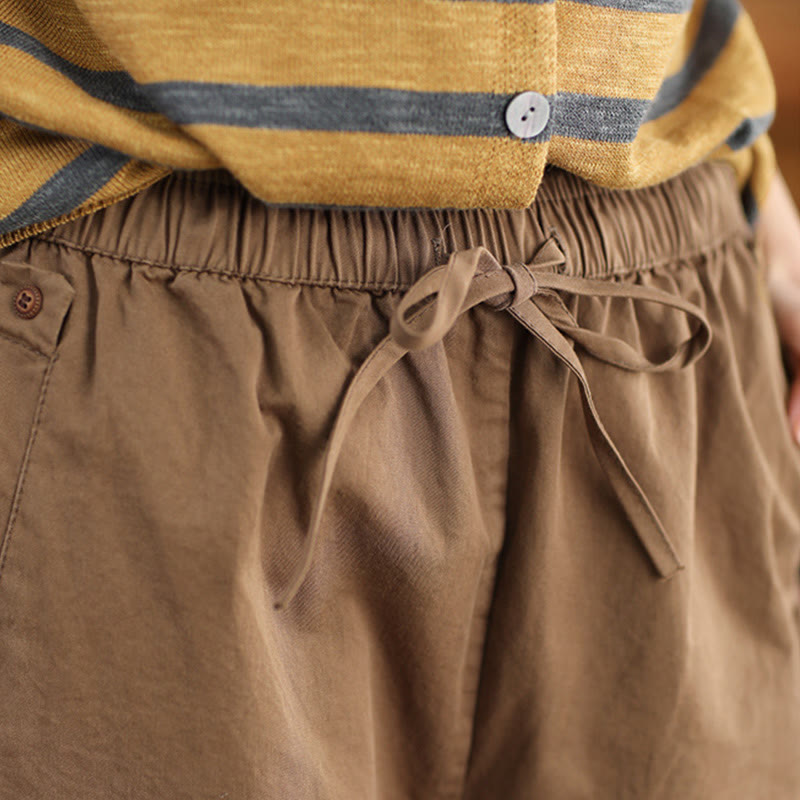 Pantalones harén de algodón con puños parcheados, informales, con bolsillos, para mujer - image 2