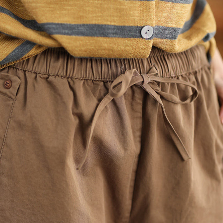 Pantalones harén de algodón con puños parcheados, informales, con bolsillos, para mujer - image 2