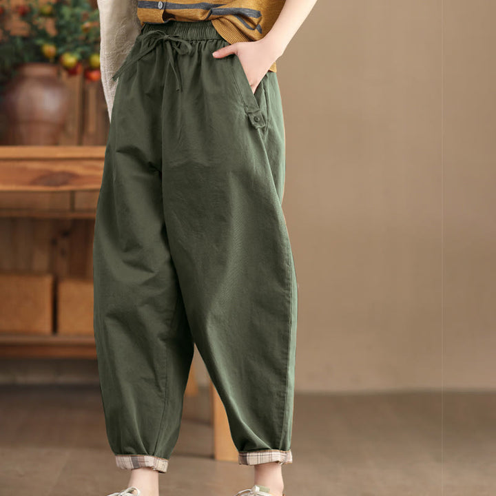 Pantalones harén de algodón con puños parcheados, informales, con bolsillos, para mujer - image 13