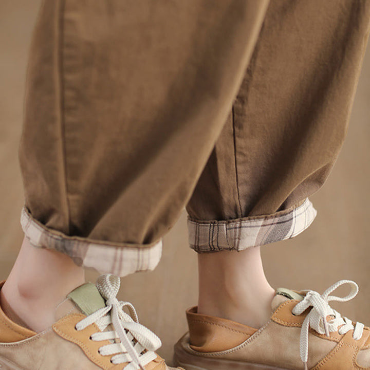 Pantalones harén de algodón con puños parcheados, informales, con bolsillos, para mujer - image 6