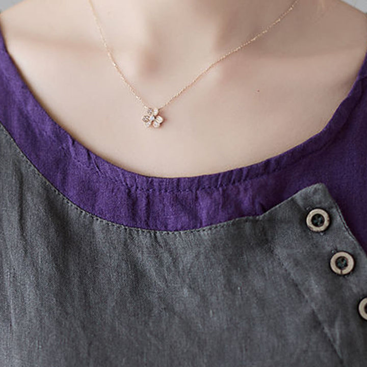 Chaleco de algodón y lino con cuello redondo para mujer, diseño de 2 piezas , con Buddha Stones, a juego en verano