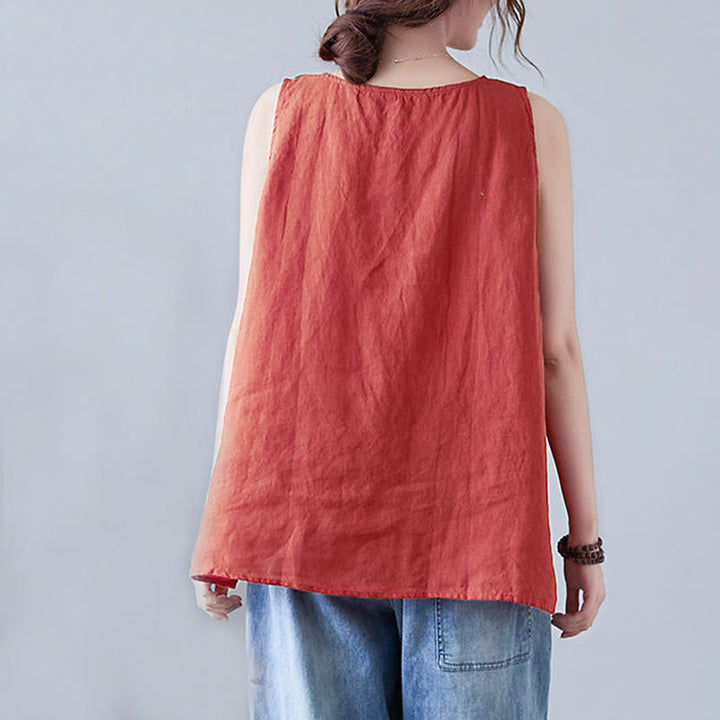 Chaleco de algodón y lino con cuello redondo para mujer, diseño de 2 piezas , con Buddha Stones, a juego en verano