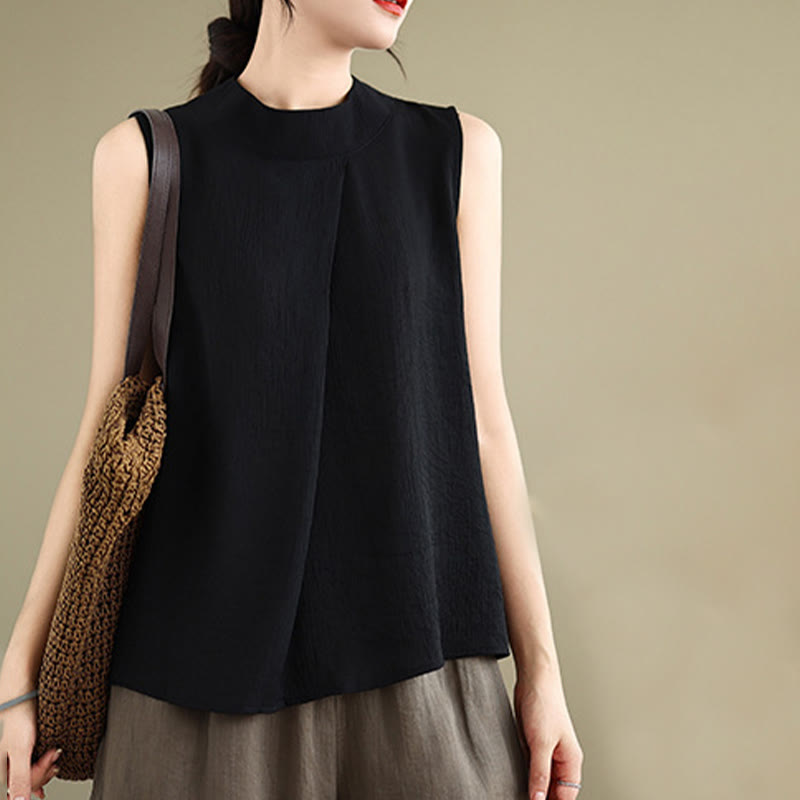 Chaleco sin mangas de algodón y lino para mujer, informal, con diseño de Buddha Stones, liso, con botones en la espalda y cuello alto - image 19