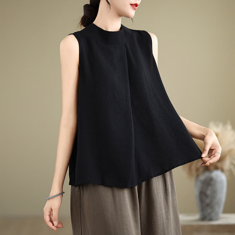 Chaleco sin mangas de algodón y lino para mujer, informal, con diseño de Buddha Stones, liso, con botones en la espalda y cuello alto - Negro - US8-10，UK/AU12-14，EU40-42 (2XL) - image 18