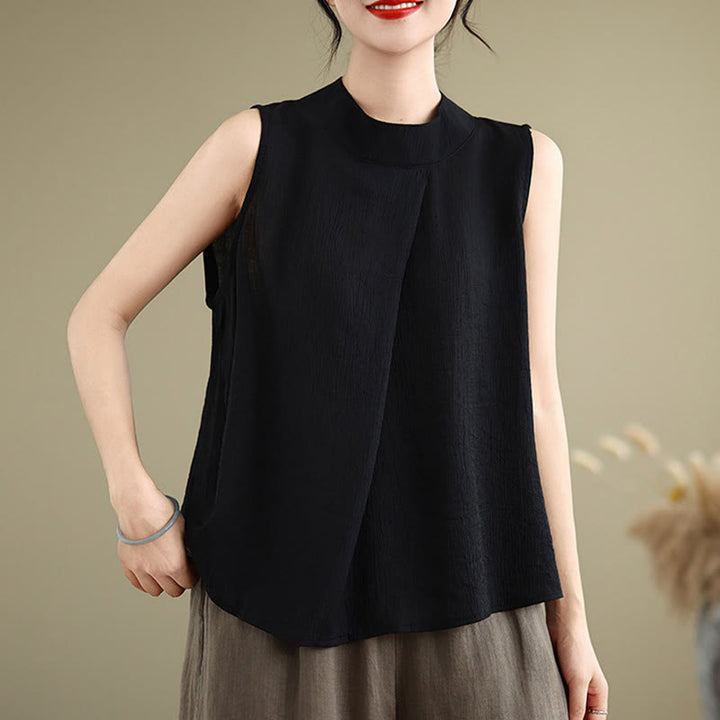 Chaleco sin mangas de algodón y lino para mujer, informal, con diseño de Buddha Stones, liso, con botones en la espalda y cuello alto - image 22