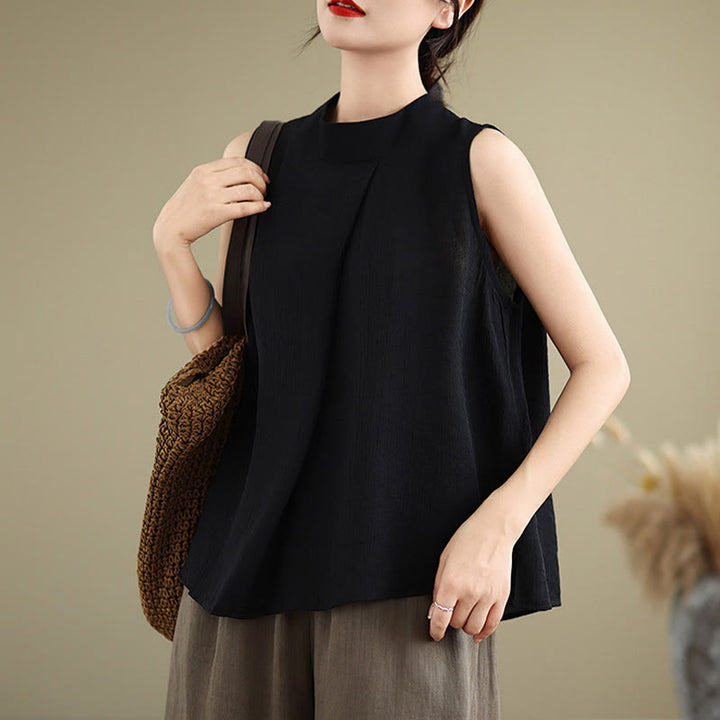 Chaleco sin mangas de algodón y lino para mujer, informal, con diseño de Buddha Stones, liso, con botones en la espalda y cuello alto - image 20