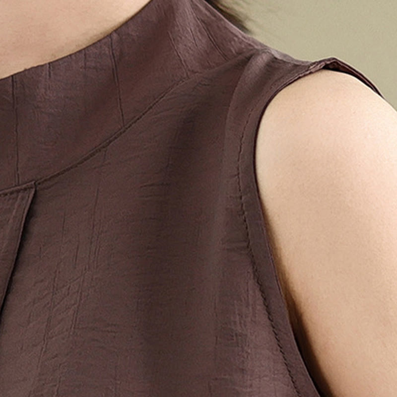 Chaleco sin mangas de algodón y lino para mujer, informal, con diseño de Buddha Stones, liso, con botones en la espalda y cuello alto - image 8