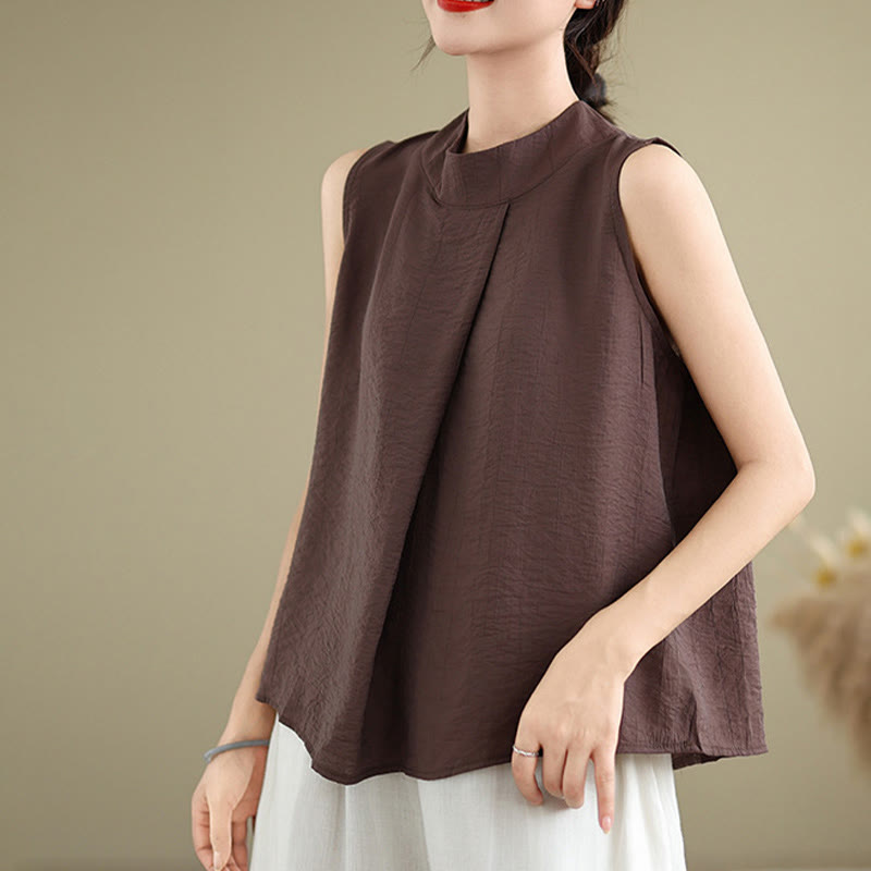 Chaleco sin mangas de algodón y lino para mujer, informal, con diseño de Buddha Stones, liso, con botones en la espalda y cuello alto - Granate - US8-10，UK/AU12-14，EU40-42 (2XL) - image 0