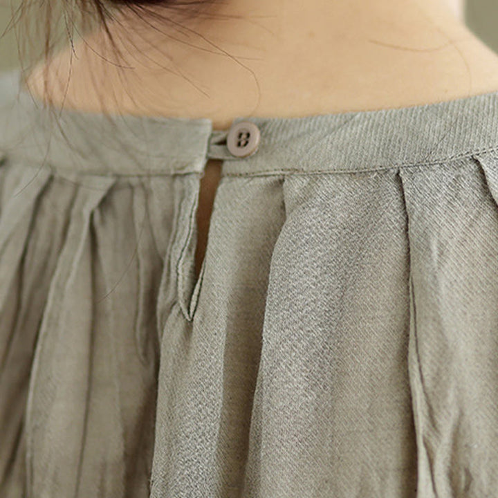 Chaleco sin mangas de algodón y lino con cuello redondo y diseño simple de arrugas de verano para mujer con Buddha Stones - image 6