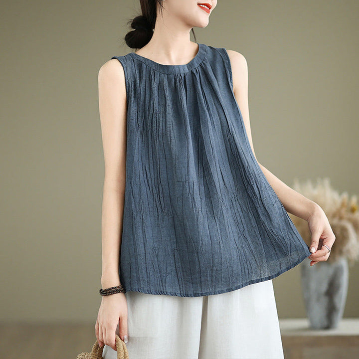 Chaleco sin mangas de cuello redondo para mujer con estampado de Buddha Stones y diseño sencillo para el verano. - Azul oscuro - US8-10，UK/AU12-14，EU40-42 (2XL) - image 15