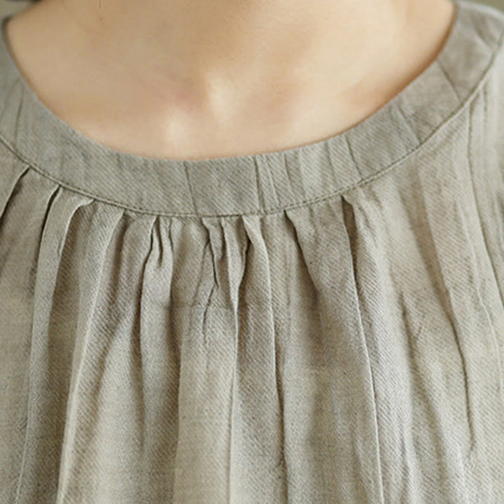 Chaleco sin mangas de algodón y lino con cuello redondo y diseño simple de arrugas de verano para mujer con Buddha Stones - image 5