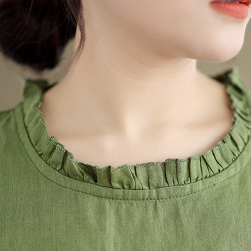 Chaleco sin mangas de algodón y lino para mujer, con cuello redondo, diseño de volantes y cordón ajustable, de Buddha Stones, para verano - image 7