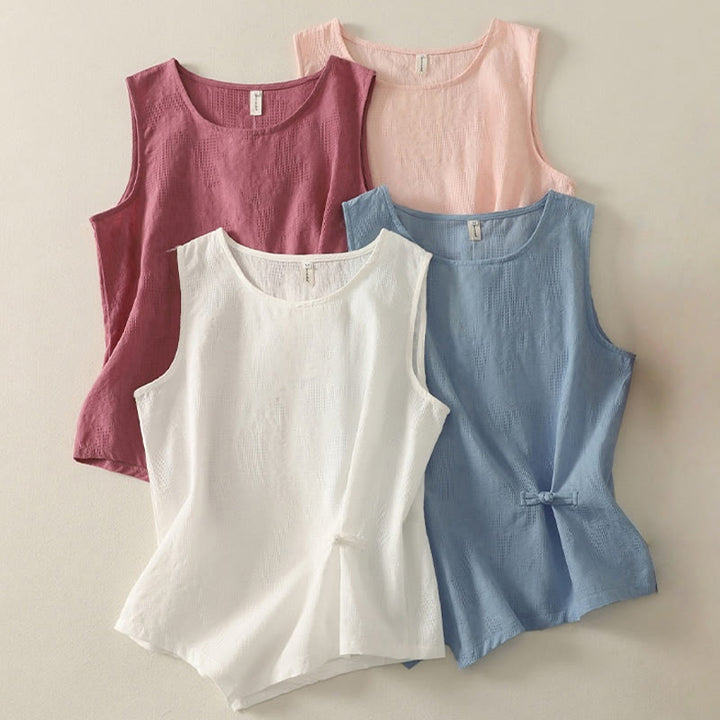 Chaleco de lino y algodón sin mangas para mujer, de color liso, con Buddha Stones , de verano - image 18