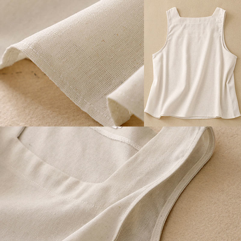 Chaleco sin mangas de lino y algodón con cuello cuadrado de verano para mujer con Buddha Stones - image 8