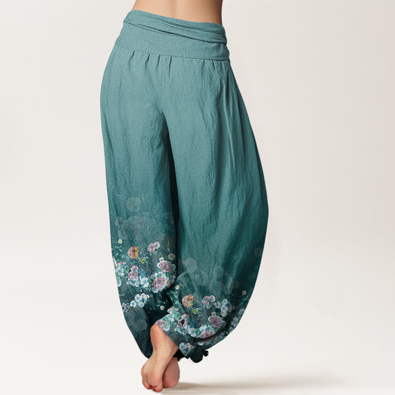 Pantalones bombachos de cintura elástica para mujer con diseño de rosas de colores y piedras de Buddha Stones, de algodón. - image 9