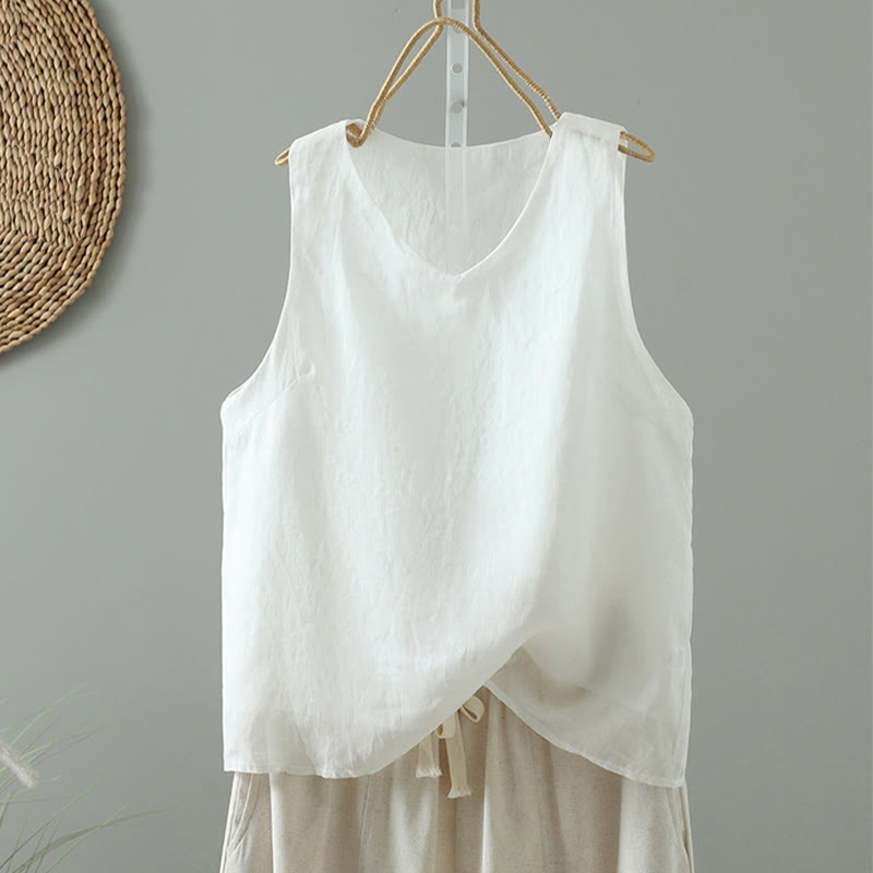 Chaleco sin mangas para mujer con cuello en V, color liso y estampado vintage de Buddha Stones. - Blanco - US8-10，UK/AU12-14，EU40-42 (2XL) - image 3