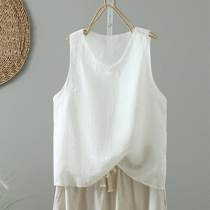 Chaleco sin mangas para mujer con cuello en V, color liso y estampado vintage de Buddha Stones. - Blanco - US8-10，UK/AU12-14，EU40-42 (2XL) - image 3