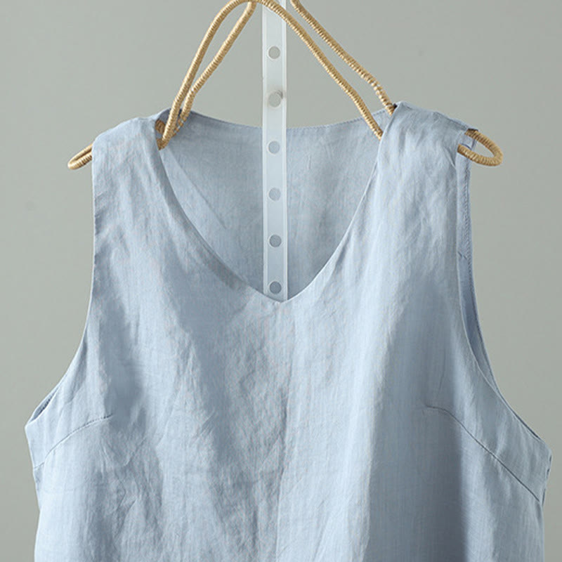 Chaleco sin mangas de algodón con cuello en V y diseño vintage de Buddha Stones para mujer - image 1