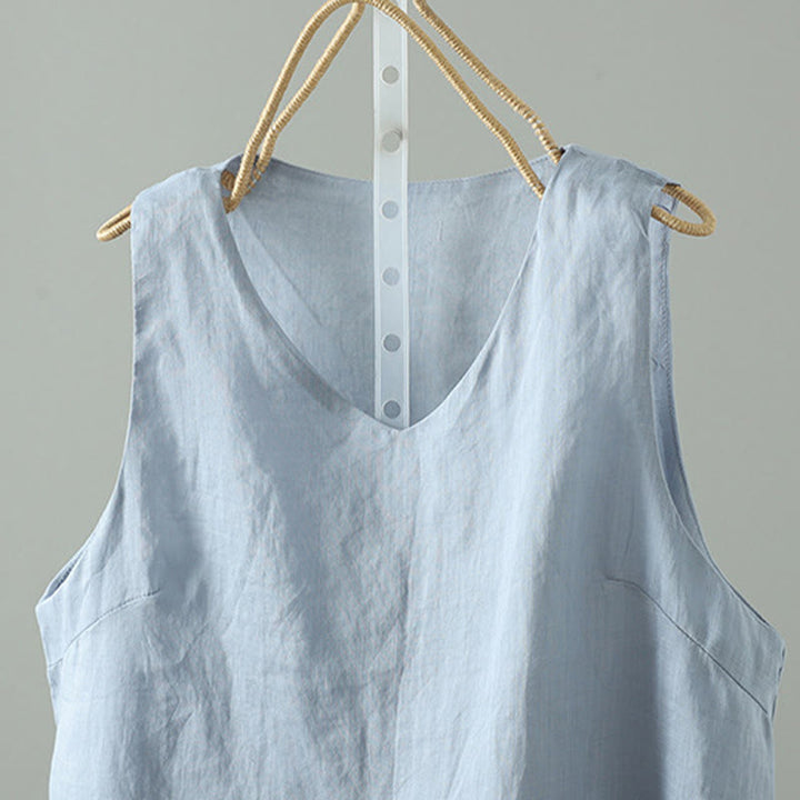 Chaleco sin mangas de algodón con cuello en V y diseño vintage de Buddha Stones para mujer - image 1