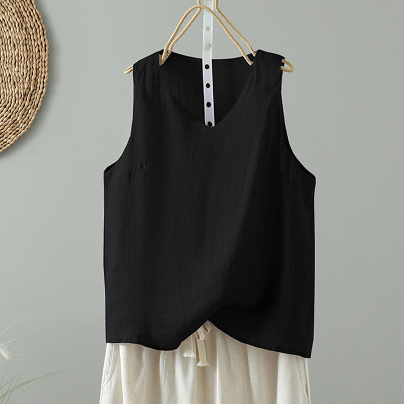 Chaleco sin mangas para mujer con cuello en V, color liso y estampado vintage de Buddha Stones. - Negro - US8-10，UK/AU12-14，EU40-42 (2XL) - image 16