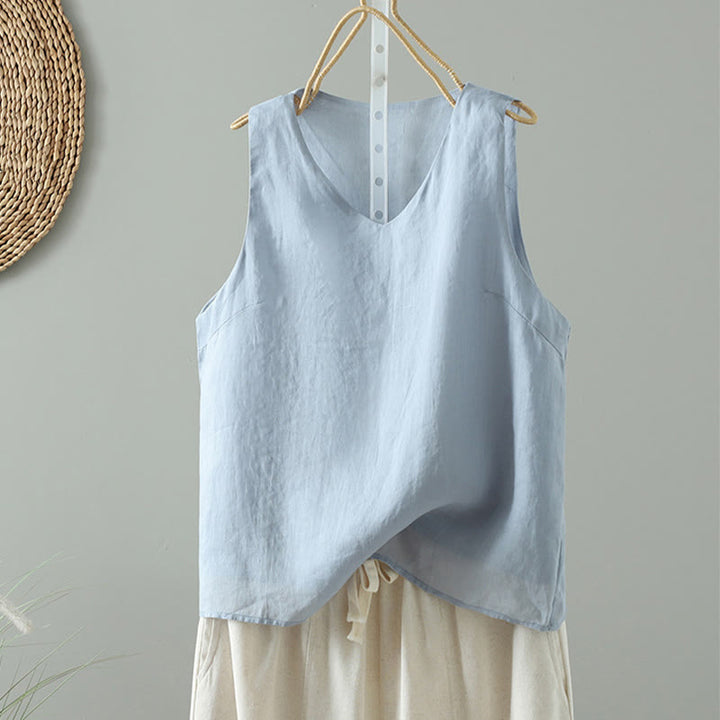 Chaleco sin mangas de algodón con cuello en V y diseño vintage de Buddha Stones para mujer - Azul claro - US8-10，UK/AU12-14，EU40-42 (2XL) - image 0