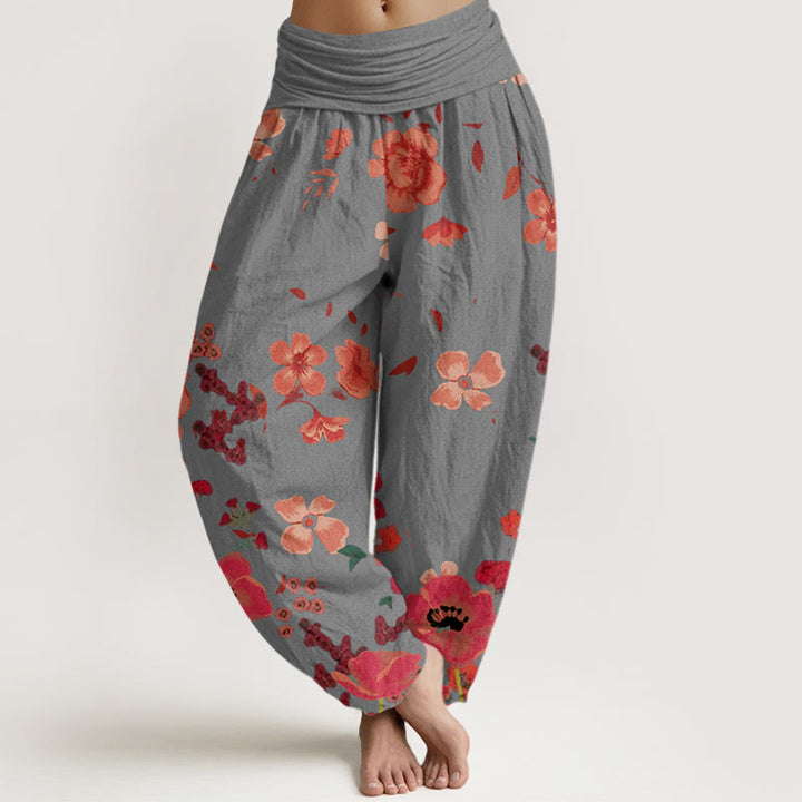 Pantalones bombachos de cintura elástica para mujer con estampado de flores rojas, amapolas comunes y Buddha Stones en algodón. - Gris claro - US22，UK/AU26，EU54 (6XL) - image 4