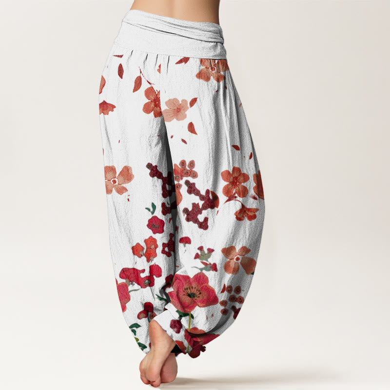 Pantalones bombachos de cintura elástica para mujer con estampado de flores rojas, amapolas comunes y Buddha Stones en algodón. - image 8