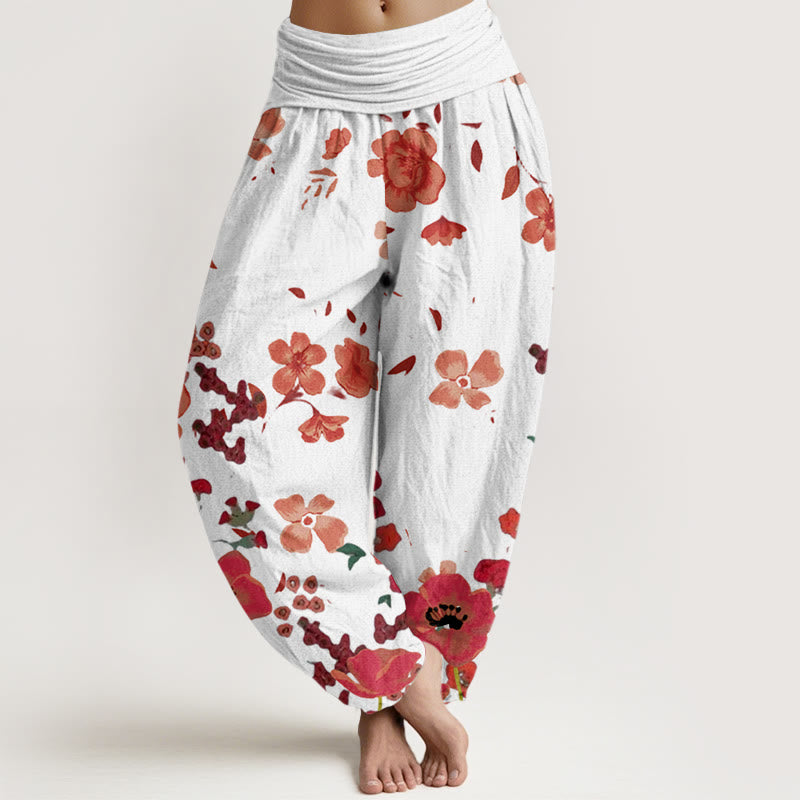 Pantalones bombachos de cintura elástica para mujer con estampado de flores rojas, amapolas comunes y Buddha Stones en algodón. - Beige - US22，UK/AU26，EU54 (6XL) - image 7