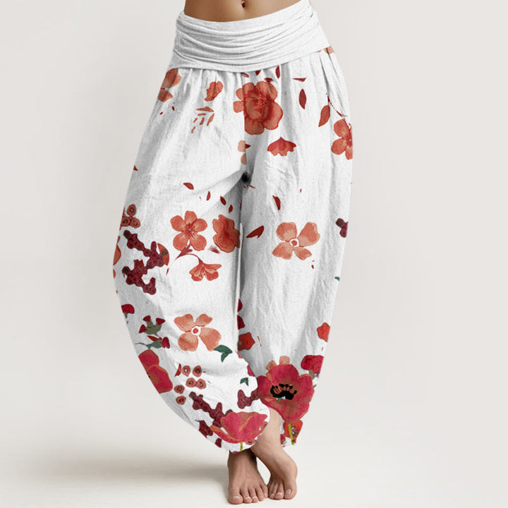 Pantalones bombachos de cintura elástica para mujer con estampado de flores rojas, amapolas comunes y Buddha Stones en algodón. - Beige - US22，UK/AU26，EU54 (6XL) - image 7