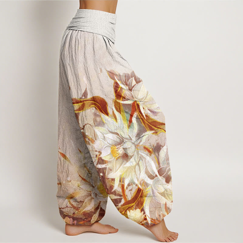 Pantalones bombachos de cintura elástica para mujer con diseño de flores de epifilo y Buddha Stones , de algodón. - image 6