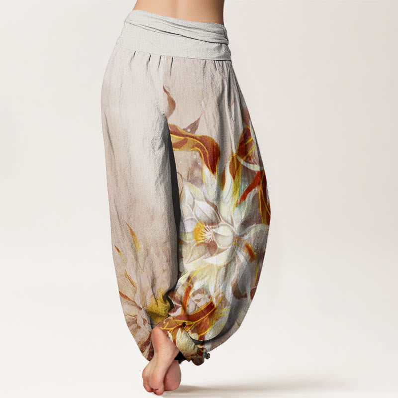Pantalones bombachos de cintura elástica para mujer con diseño de flores de epifilo y Buddha Stones , de algodón. - image 5