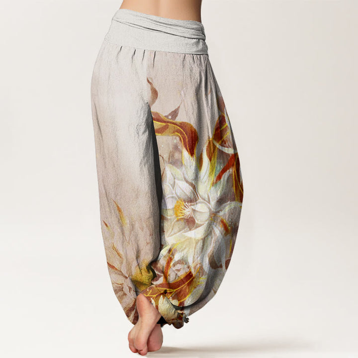 Pantalones bombachos de cintura elástica para mujer con diseño de flores de epifilo y Buddha Stones , de algodón. - image 5
