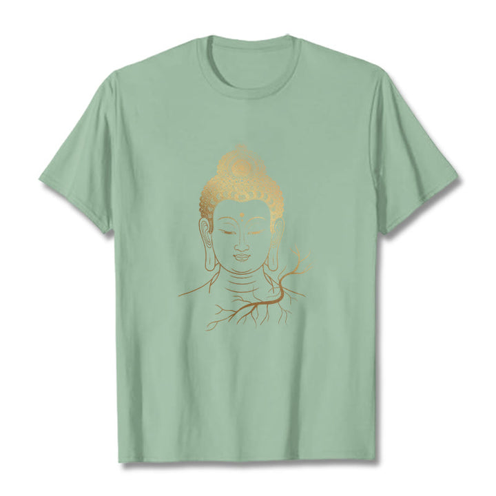 Camiseta con cabeza de Buddha Stones de Buda para meditación dorada - Verde pálido - 2XL - image 14