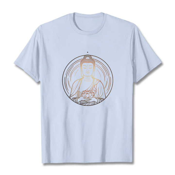 Camiseta con Buddha Stones dorado sosteniendo una flor de loto y piedras de Buda - Cian claro - 2XL - image 18