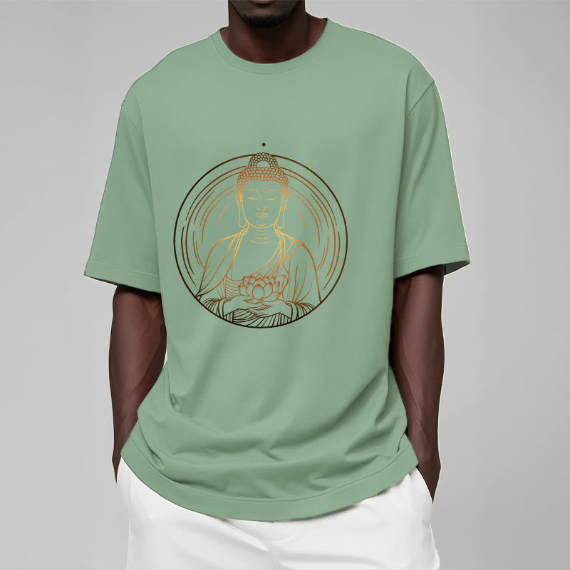 Camiseta con Buddha Stones dorado sosteniendo una flor de loto y piedras de Buda - image 15