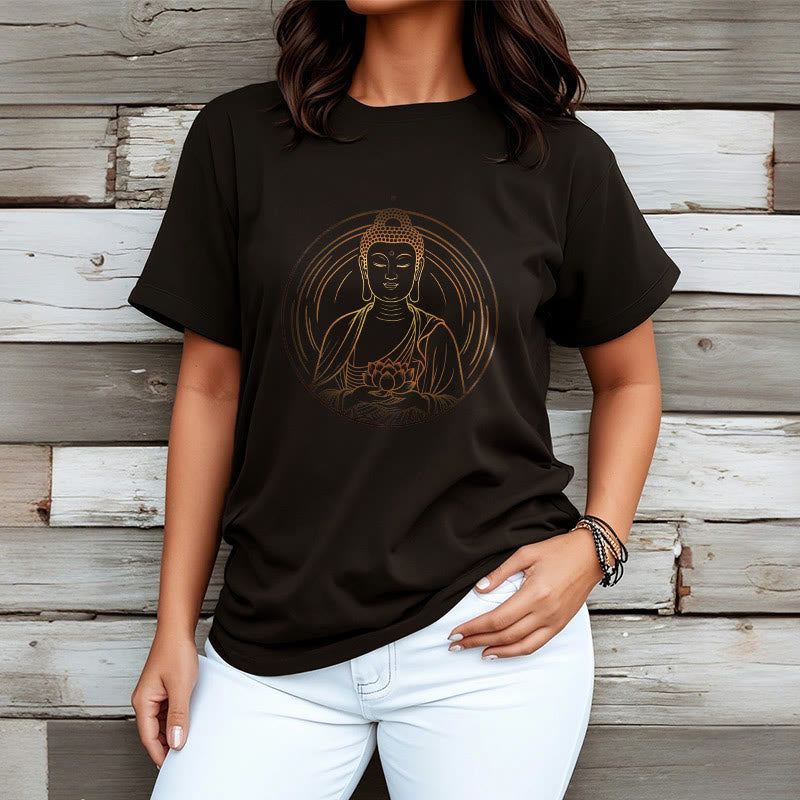 Camiseta con Buddha Stones dorado sosteniendo una flor de loto y piedras de Buda - image 3