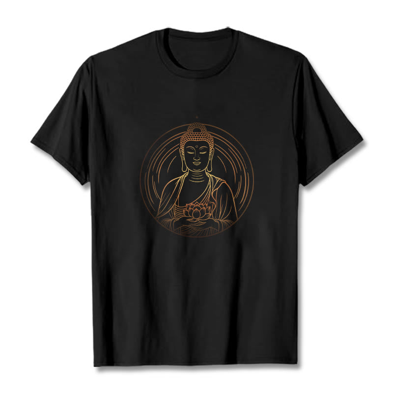 Camiseta con Buddha Stones dorado sosteniendo una flor de loto y piedras de Buda - Negro - 2XL - image 0