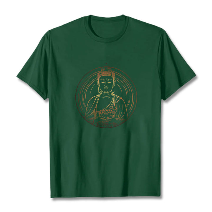Camiseta con Buddha Stones dorado sosteniendo una flor de loto y piedras de Buda - Verde bosque - 2XL - image 10