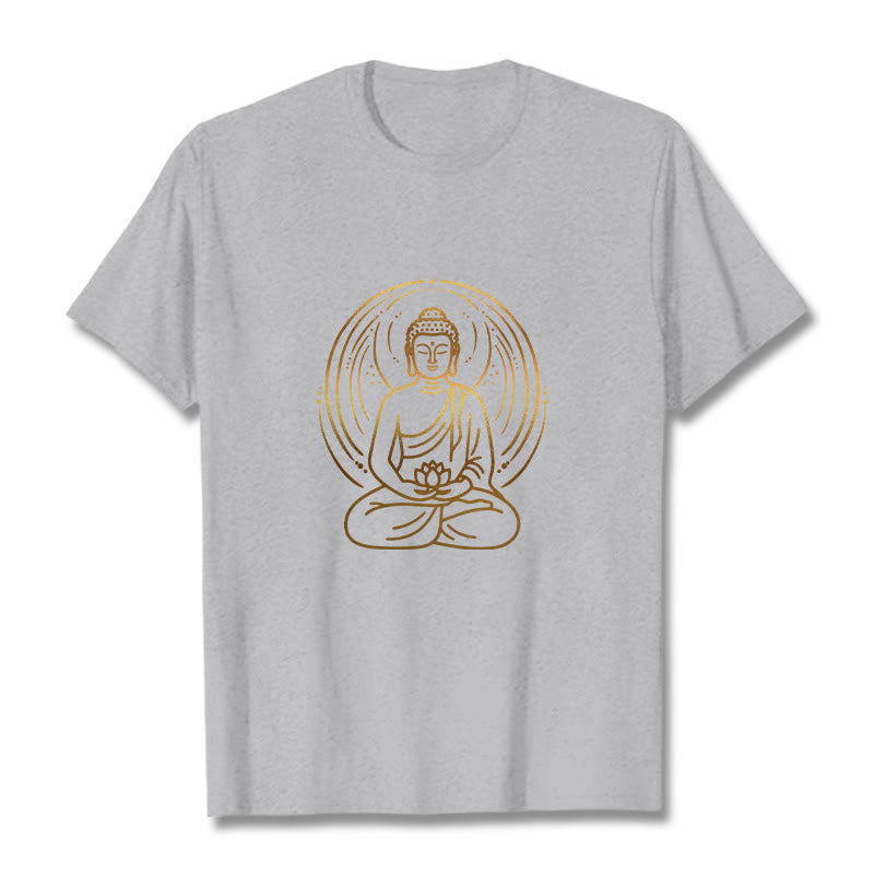 Camiseta con halo de Buda de meditación dorada con Buddha Stones sosteniendo una flor de loto - Gris claro - 2XL - image 20