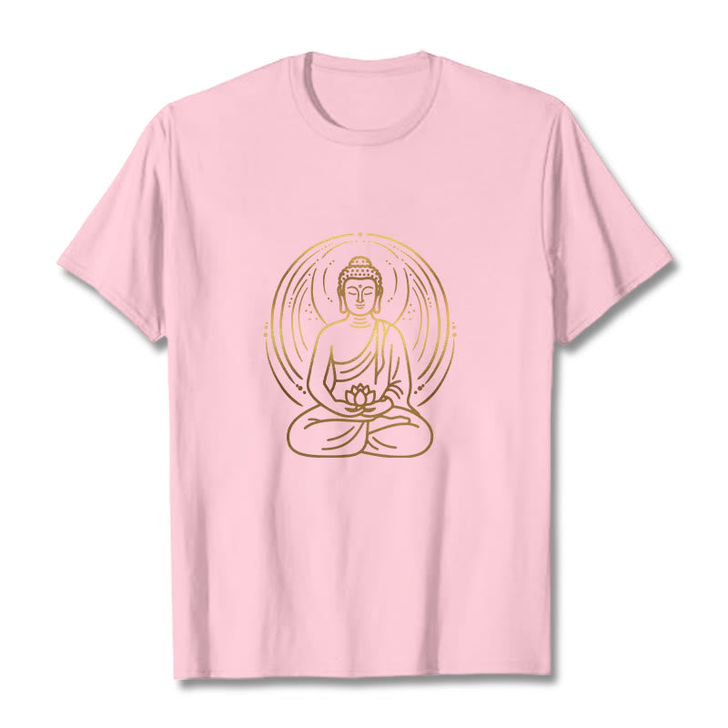 Camiseta con halo de Buda de meditación dorada con Buddha Stones sosteniendo una flor de loto - rosa claro - 2XL - image 12