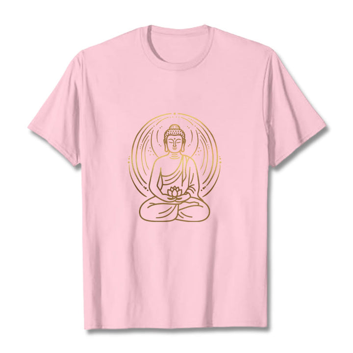 Camiseta con halo de Buda de meditación dorada con Buddha Stones sosteniendo una flor de loto - rosa claro - 2XL - image 12