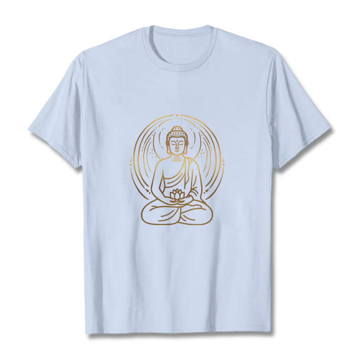 Camiseta con halo de Buda de meditación dorada con Buddha Stones sosteniendo una flor de loto - Cian claro - 2XL - image 18